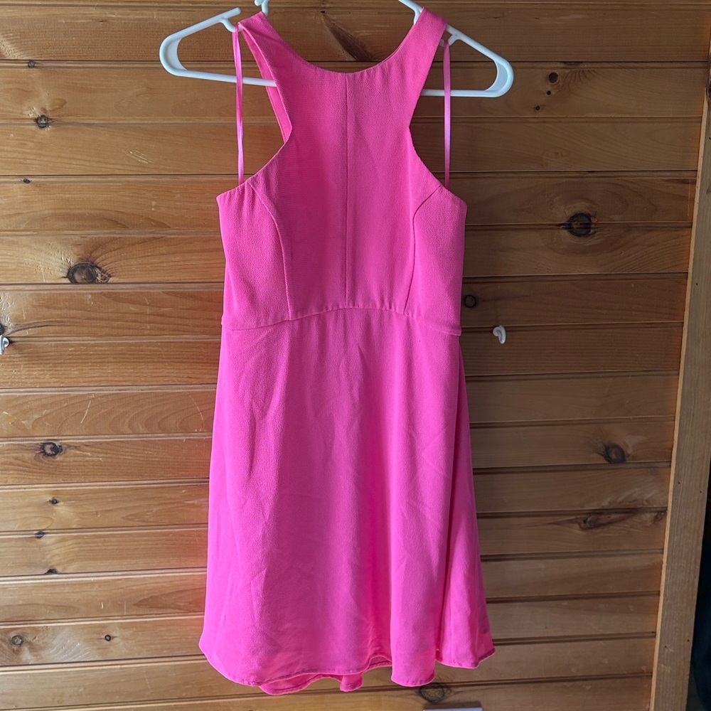 Bright Hot Pink Halter Skater Dress